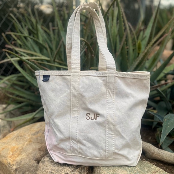 Lands' End Handbags - LAND’S END | Vintage White Thick Canvas Tote Bag